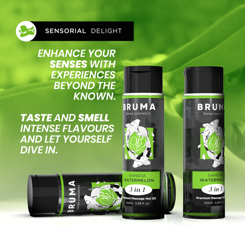 BRUMA - OLIO DA MASSAGGIO PREMIUM EFFETTO CALORE SAPORE ANGURIA 3 IN 1 - 100 ML - immagine 5