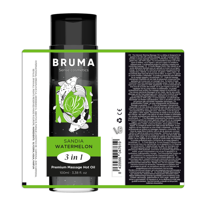 BRUMA - OLIO DA MASSAGGIO PREMIUM EFFETTO CALORE SAPORE ANGURIA 3 IN 1 - 100 ML - immagine 6
