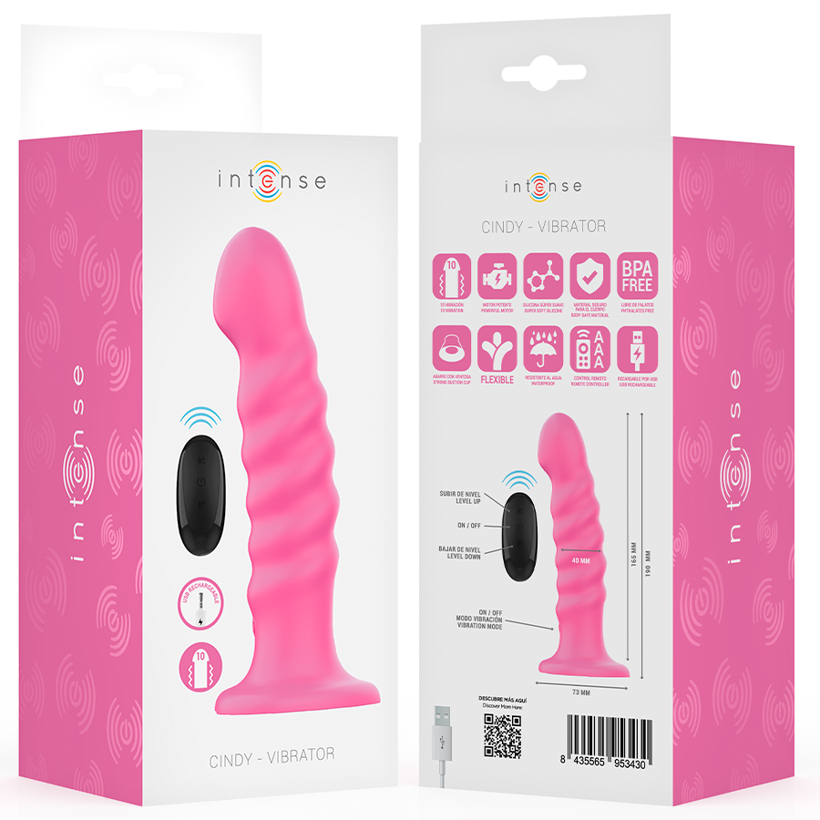 INTENSE - VIBRATORE CINDY TAGLIA L DESIGN A SPIRALE 10 VIBRAZIONI ROSA TELECOMANDO - immagine 8