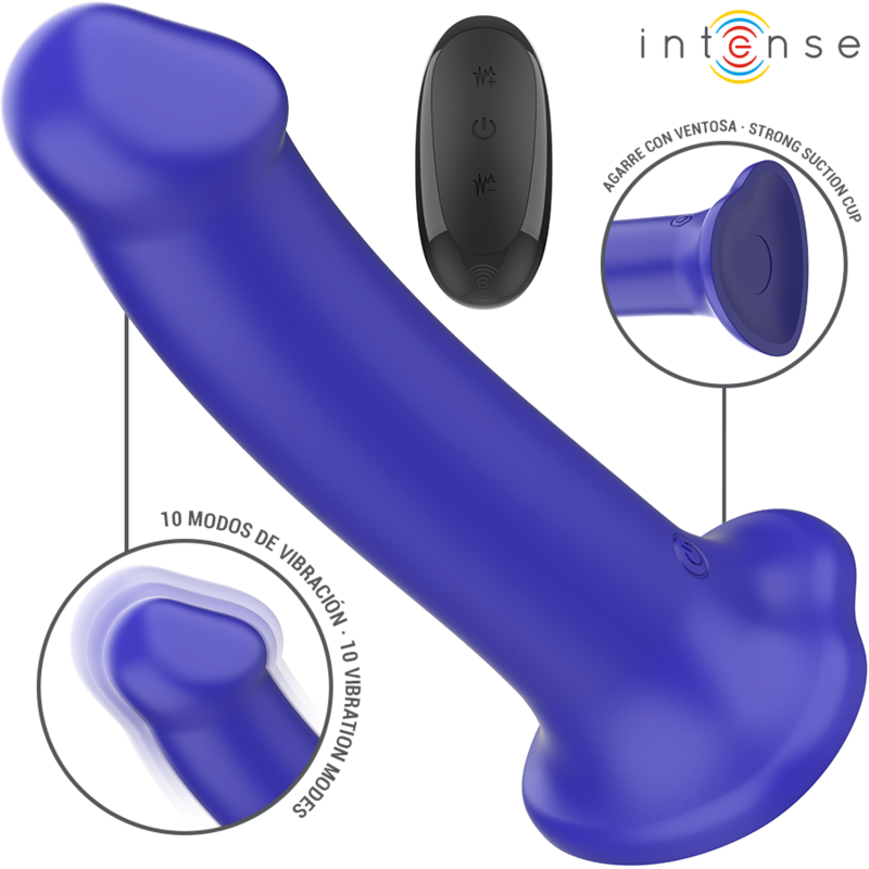 INTENSE - VIBRATORE VICTORIA CON VENTOSA 10 VIBRAZIONI BLU SCURO TELECOMANDO - immagine 2