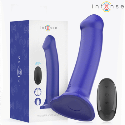INTENSE - VIBRATORE VICTORIA CON VENTOSA 10 VIBRAZIONI BLU SCURO TELECOMANDO