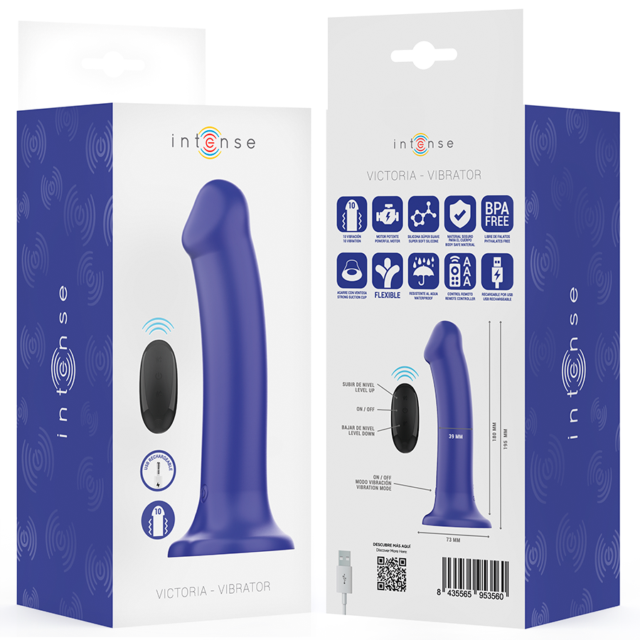INTENSE - VIBRATORE VICTORIA CON VENTOSA 10 VIBRAZIONI BLU SCURO TELECOMANDO - immagine 8