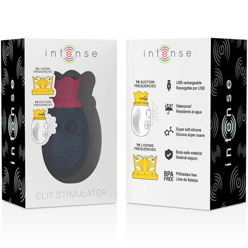INTENSE - STIMOLATORE CLITORIDEO 10 MODALITÀ DI ASPIRAZIONE E LECCATURA - BLU - immagine 8